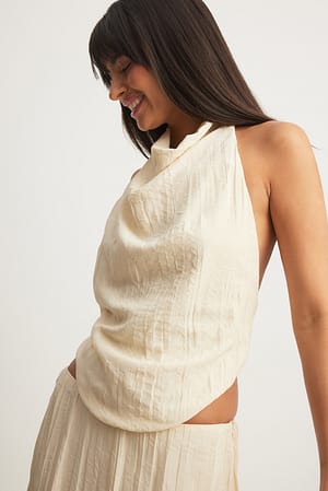 Cream Crinkle Open Back Halterneck Top