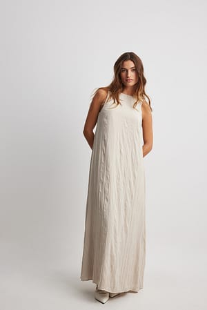 Beige Crinkled Column Maxi Dress