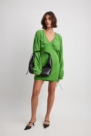 Green Crinkled Tie Detail Mini Dress