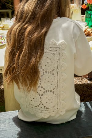 White Crochet Detail Oversized T-shirt