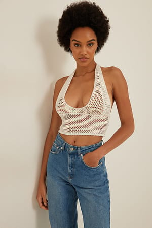 Offwhite Crochet Knitted Halterneck Top