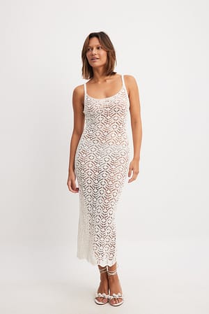 Offwhite Crochet Knitted Midi Dress