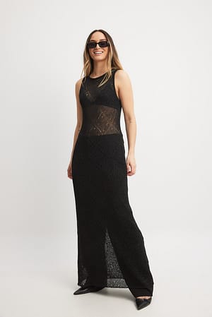 Black Crochet Knitted Midi Dress