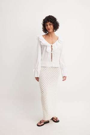 White Crochet Mid Waist Midi Skirt