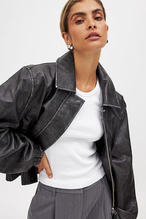 Black Cropped Bomber Jacket