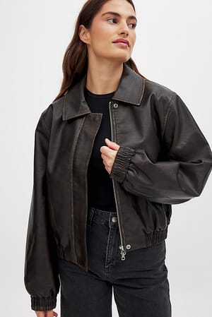 Brown Cropped Bomber Jacket