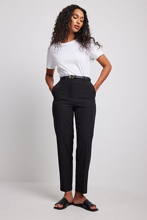 Black Cropped Regular Suit Pants