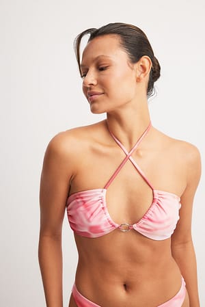 Pink Print Cross Front Bikini Top