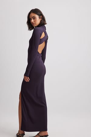 Purple Crossed Back Midi Dress