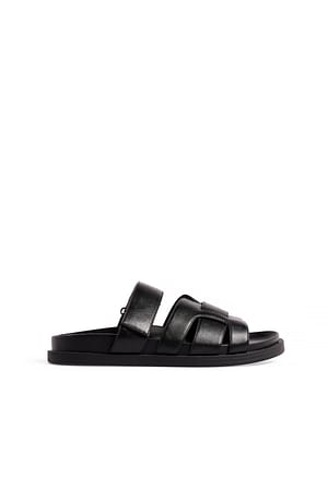 Black Crossed Strap Footbed Slippers