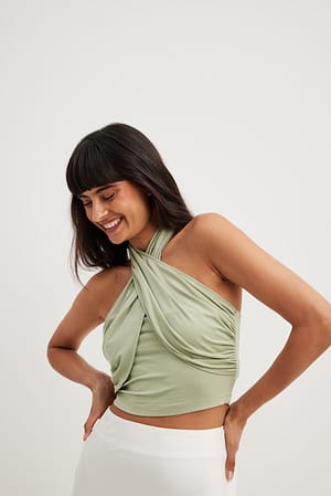 Light Green Crossover Halterneck Top