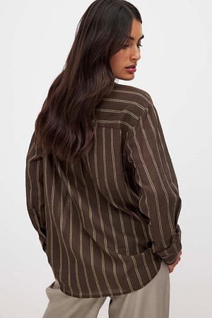 Brown Stripe Cuff Detail Oversized Shirt