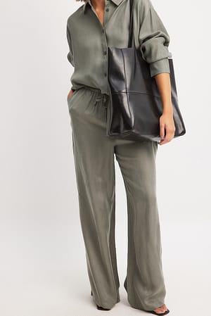 Grey Cupro Blend Elastic Waist Pants