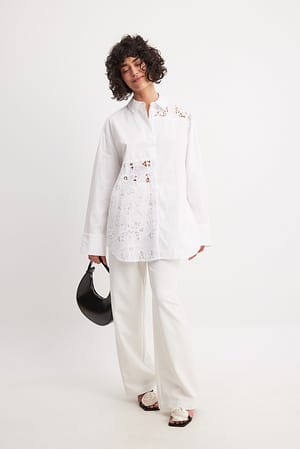 White Cut Out Anglaise Oversized Shirt