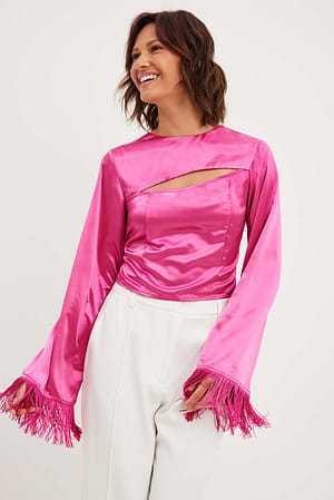 Fuchsia Cut Out Fringe Detail Blouse