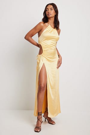 Apricot Cut Out High Slit Maxi Dress