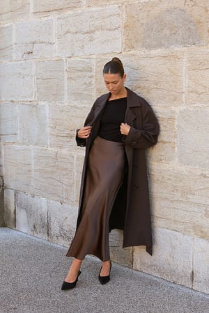 Brown Satin Midi Skirt