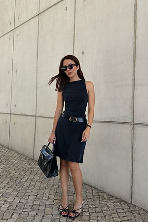 Black Boat Neck Midi Dress