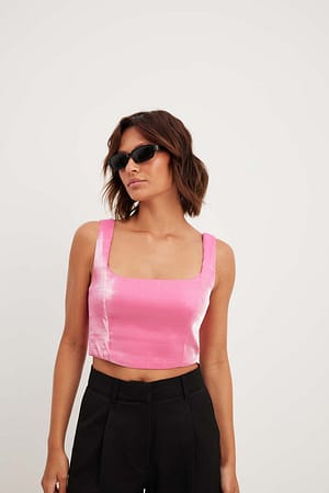 Pink Deep Square Neckline Top