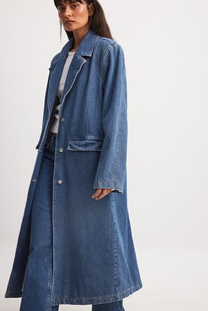 Mid Blue Denim Blazer Coat