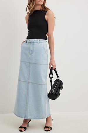 Light Blue Denim Slit Maxi Skirt