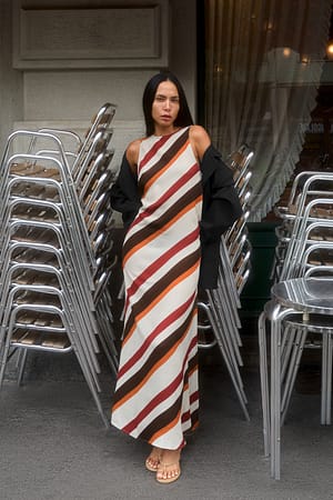 Multicolor Diagonal Striped Maxi Dress