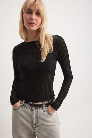 Black Distressed Long Sleeve Top