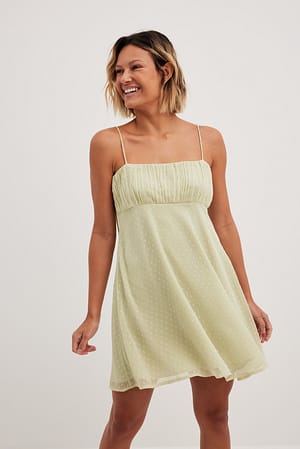 Pistachio Dobby Tie Shoulders Mini Dress