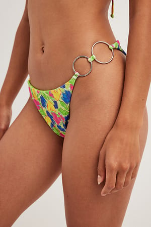 Floral Double Metallic Ring Bikini Panty