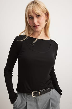 Black Double Tank Long Sleeve Top