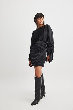 Black Draped Detail Satin Dress