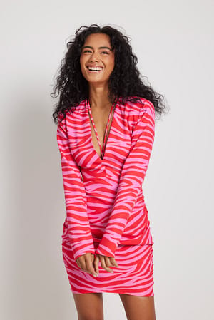 Red/Pink Zebra Draped Front Mini Dress