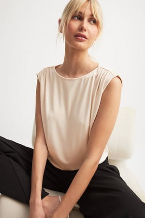 Beige Draped Jersey Top