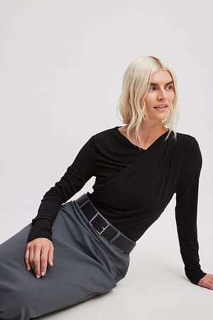 Black Draped Long Sleeve Top