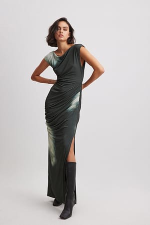 Black Print Draped Maxi Dress