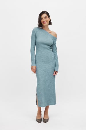 Blue Draped Midi Dress