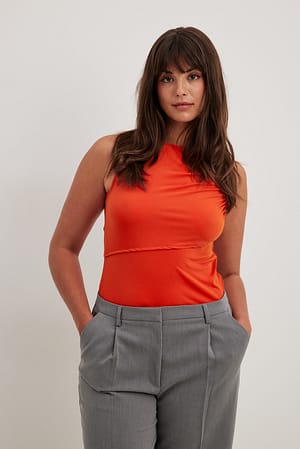 Burnt Orange Draped Sleeveless Top