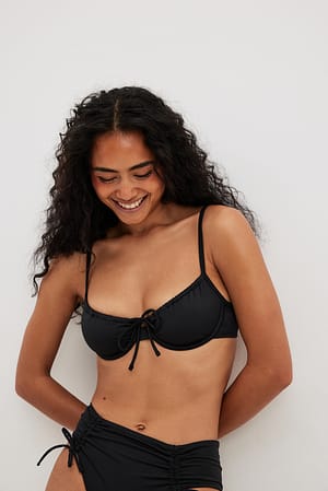 Black Drawstring Detail Cup Bra