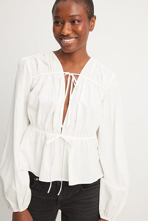 White Drawstring Detailed Blouse