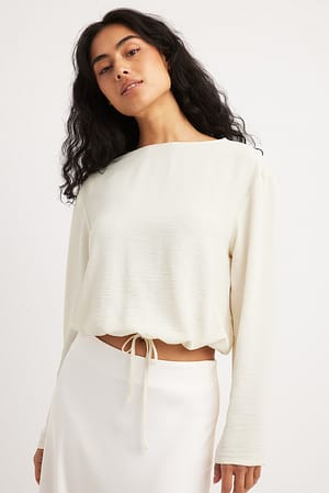 Cream Drawstring Long Sleeve Top