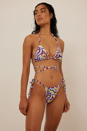 Multi Colour Print Drawstring Mid Waist Bikni Panty