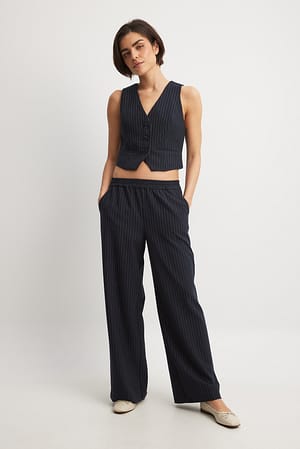 Pinstripe Navy Elastic Mid Waist Pants