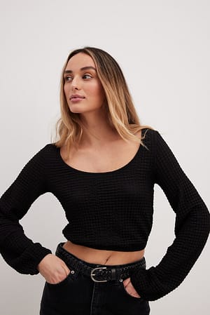 Black Elastic Waist Flowy Top