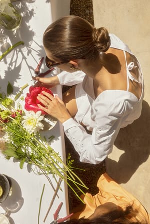 White Embroidery Detail Square Neck Blouse