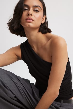 Black One Shoulder Jersey Top