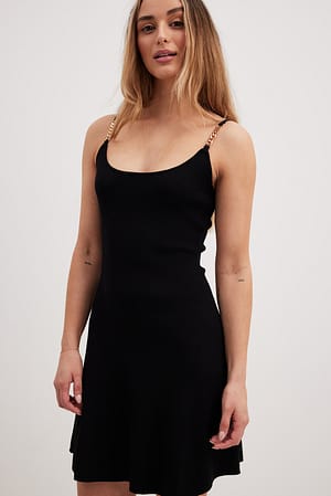 Black Fine Knitted Golden Buckle Dress