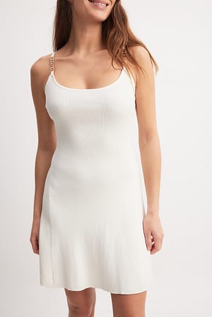 White Fine Knitted Golden Buckle Dress