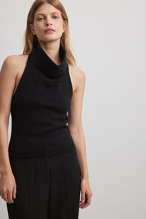 Black Fine Knitted Halterneck Top