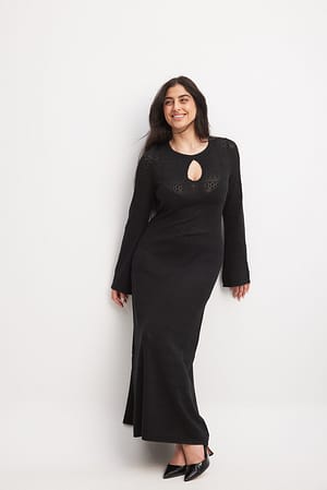 Black Fine Knitted Key Hole Maxi Dress