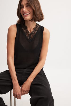 Black Fine Knitted Lace Top